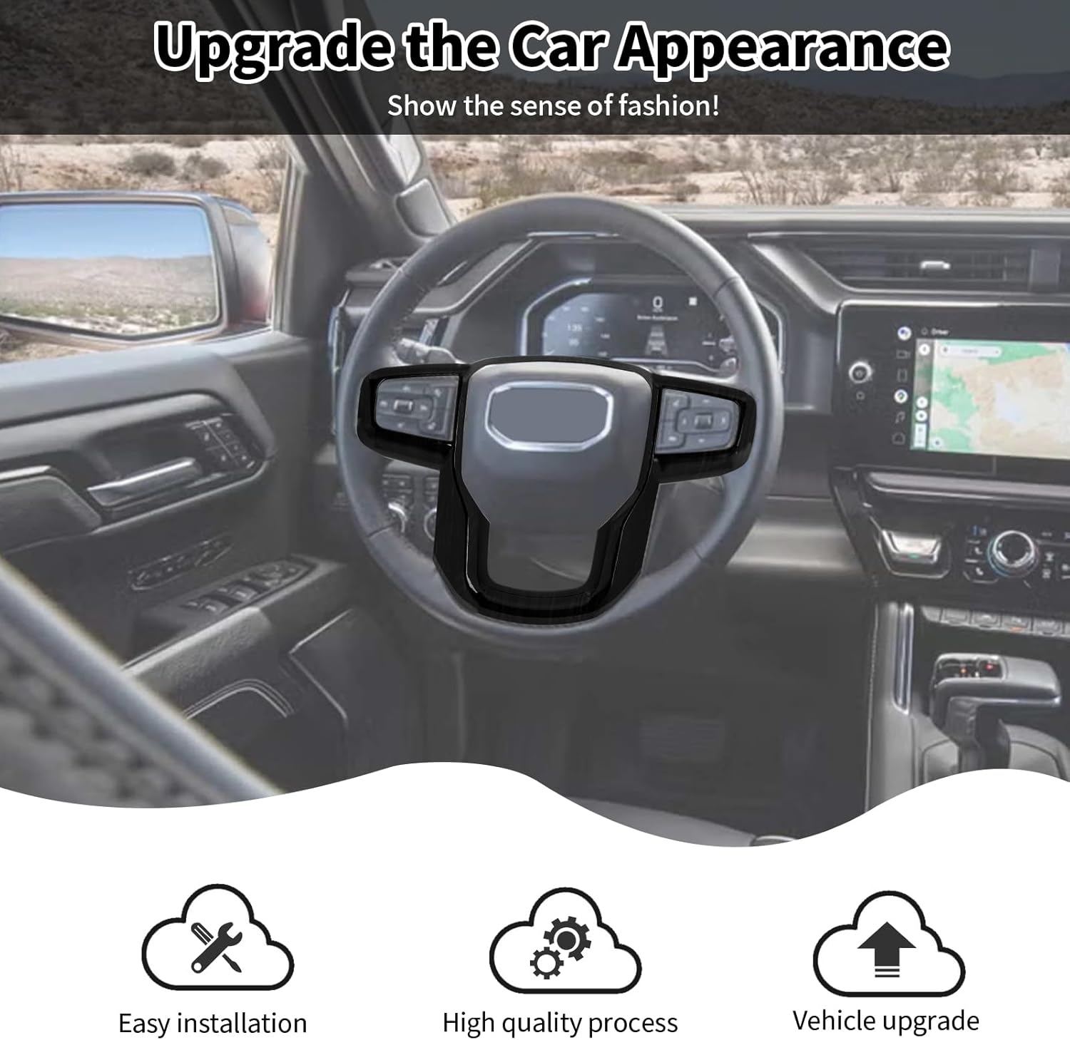 Steering Wheel Panel Cover Trim Compatible with 2019+ GMC Sierra Interior Accessories ABS