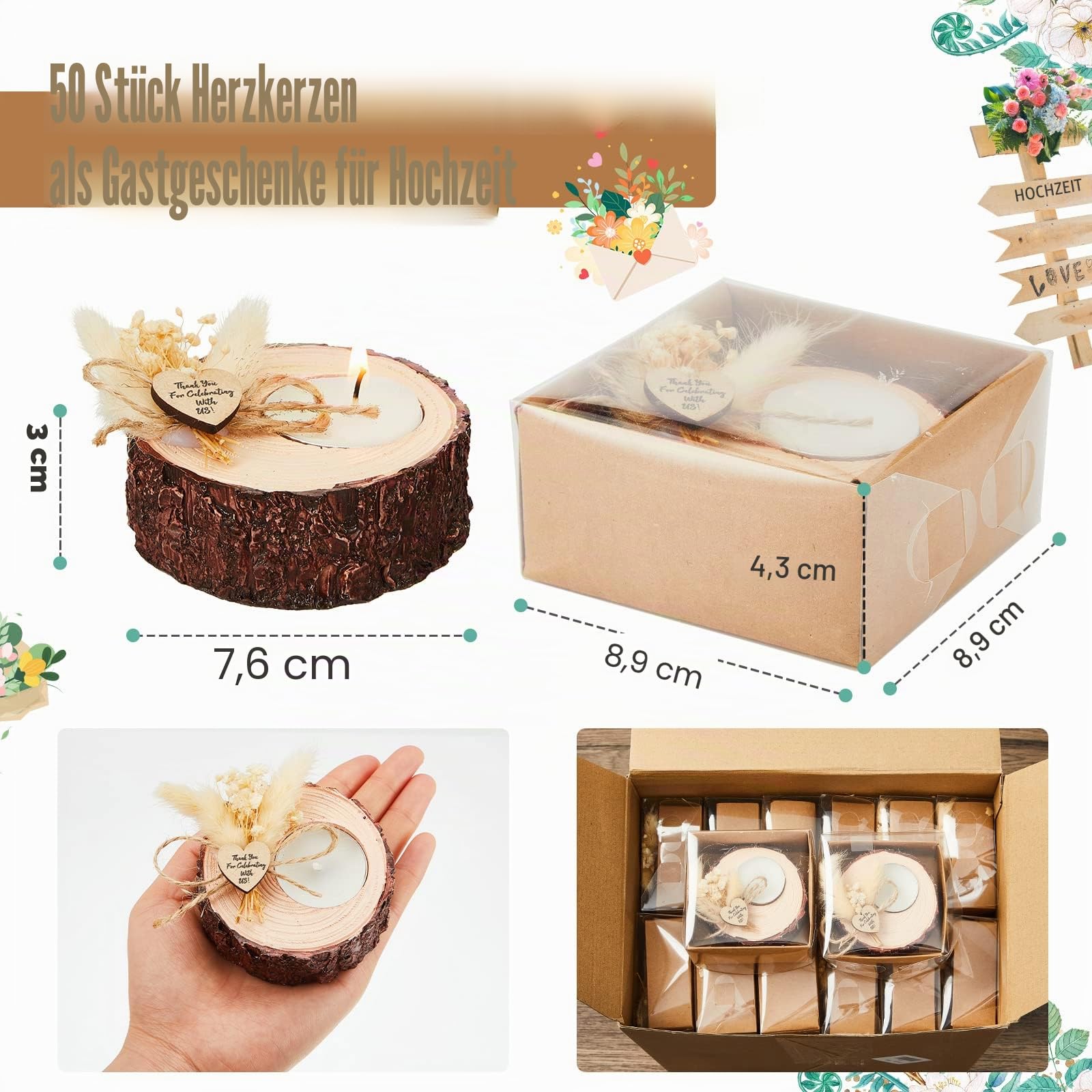 Kerzenhalter für Hochzeiten, rustikale Hochzeitsgeschenke, Hochzeits-Souvenirs für Gastgeschenke, Hochzeitsgeschenke, Hochzeitsgeschenke, Hochzeitsdekorationen, 50 Stück