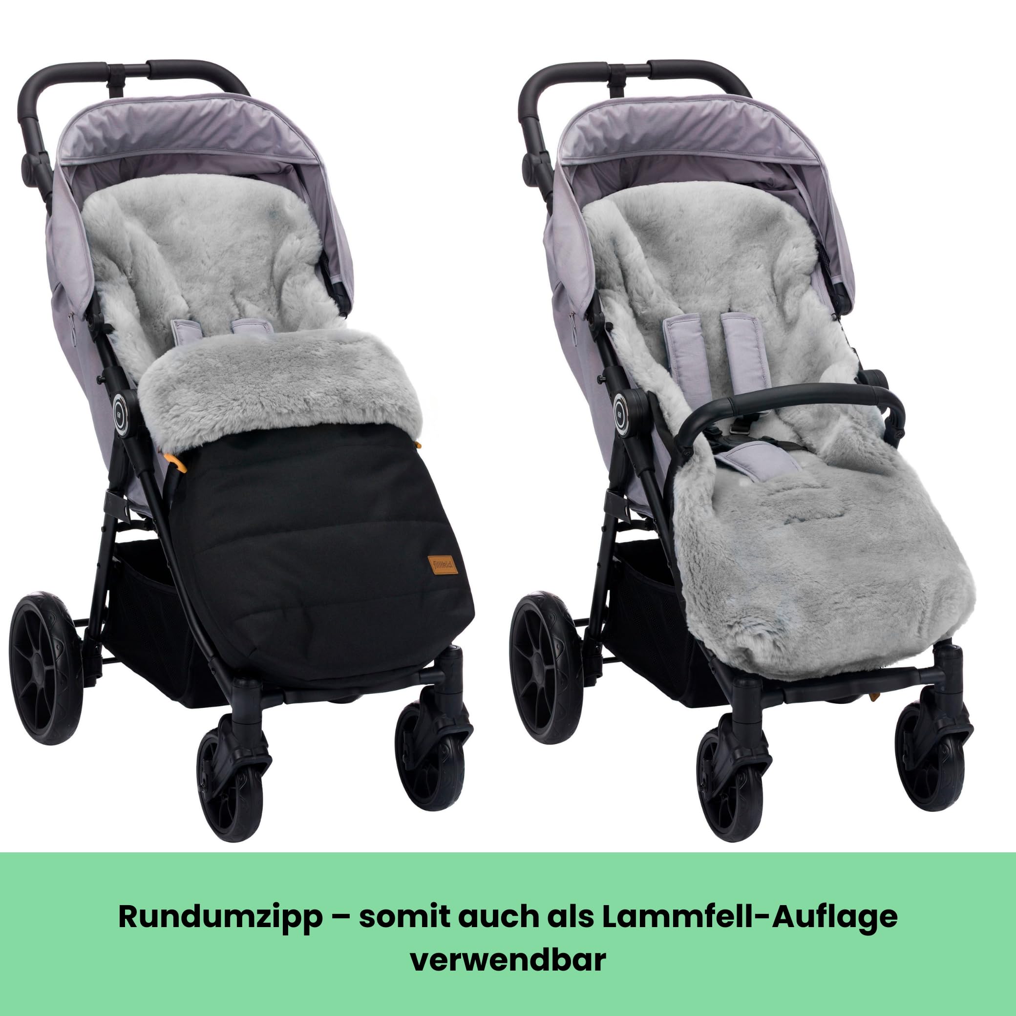 Fillikid Lammfellfußsack Bernina Kinderwagen Buggy Winterfußsack wind- wasserabweisend echtes Lammfell herausnehmbar Baby