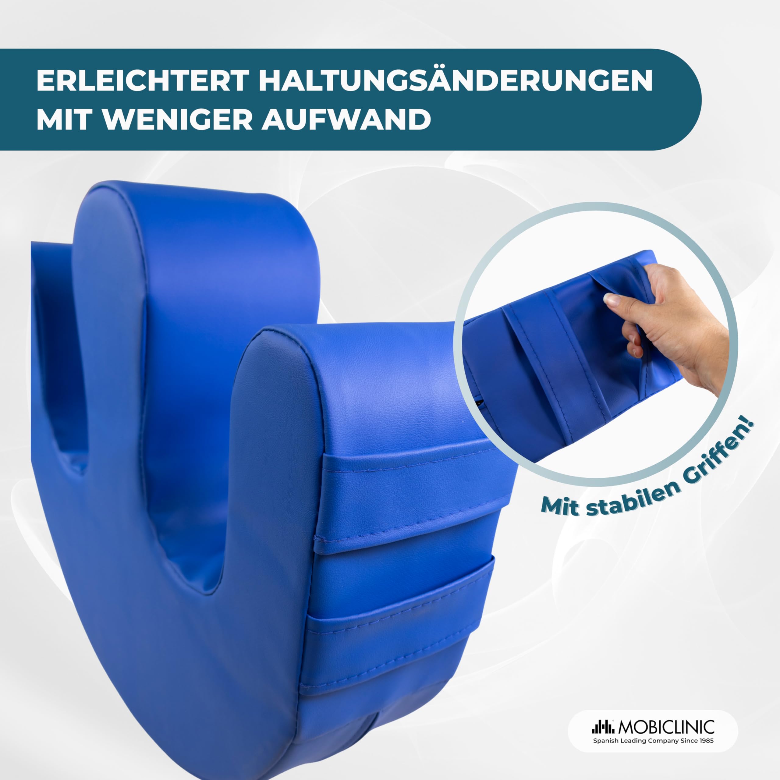 Mobiclinic®, Drehvorrichtung für Patienten, Dekubitusprophylaxe, Schaumstoffkern, Griffe für Umlagerung, U-Form, Abnehmbarer wasserdichter Bezug, rutschfest, 50x40,5x12 cm, 100 kg, Folk
