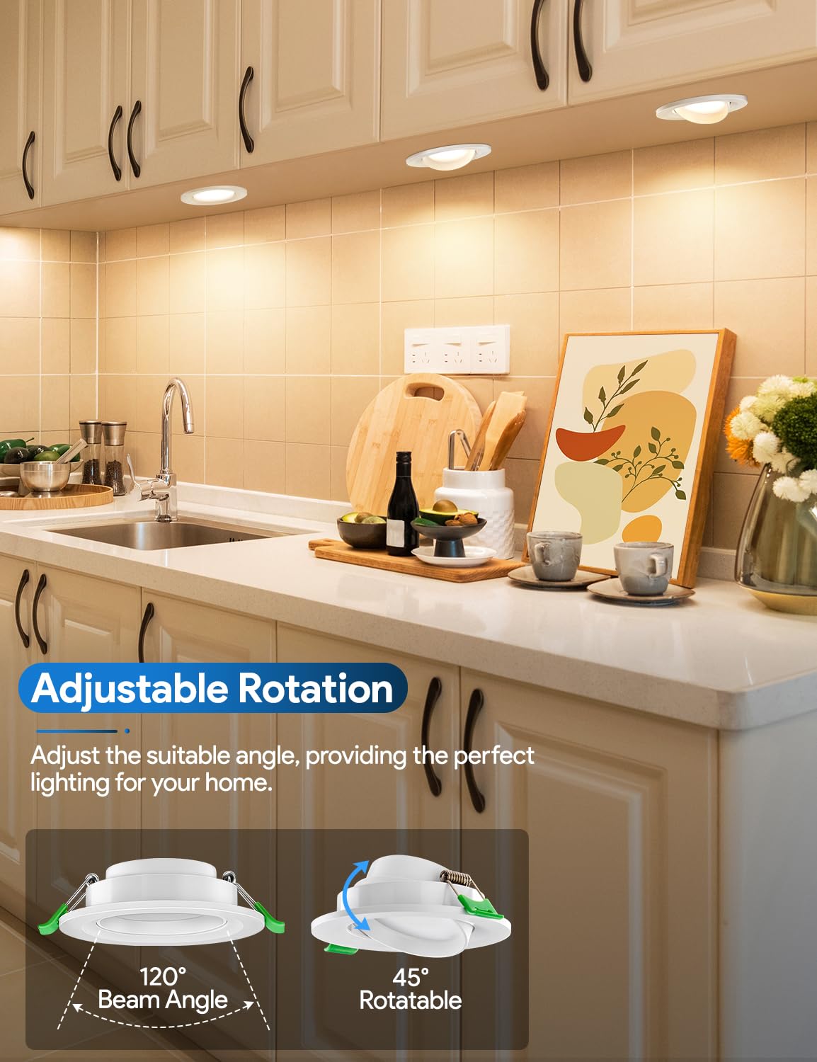 Foco Empotrable LED Techo Regulable 5W, Downlight Giratorio 450LM 3000K 4000K 6000K, IP44 Ø68-80mm Interior AC 220-240V para Baño Salón Cocina, 12 Piezas