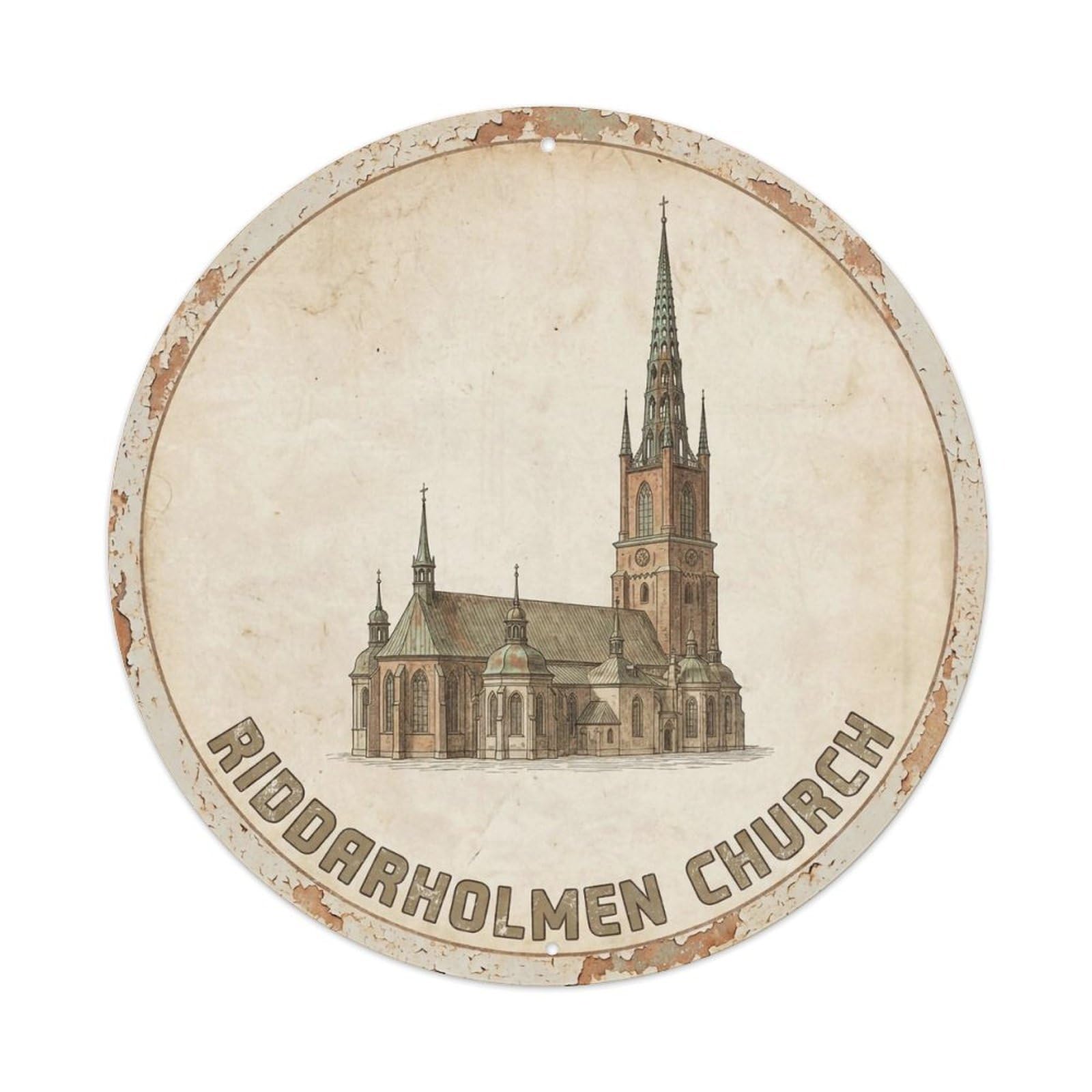 Okahys 8X8inch(20X20cm) Vintage Travel Riddarholmen Sweden Church Spire Metal Tin Sign