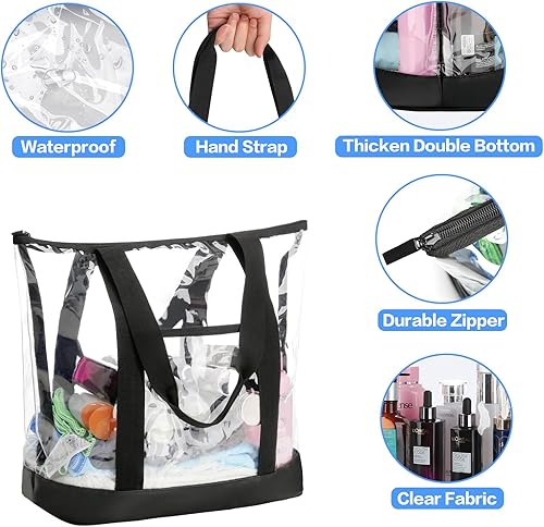 Miniatura 7 de HAOGUAGUA Neceser cosmético transparente extra grande, bolsa de maquillaje transparente grande, Gris, Bolsas de viaje transparentes grandes para