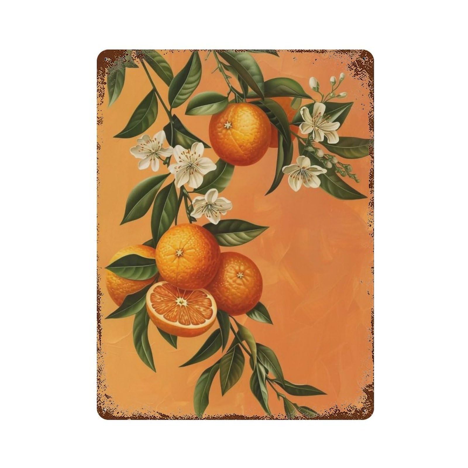 WUJHGRSG Orange Blossom Bough 02 Wall Art Retro Iron Vintage Metal Tin Sign Poster Modern Decor for Home Cofffee Club Bar Shop Style 40x30cm