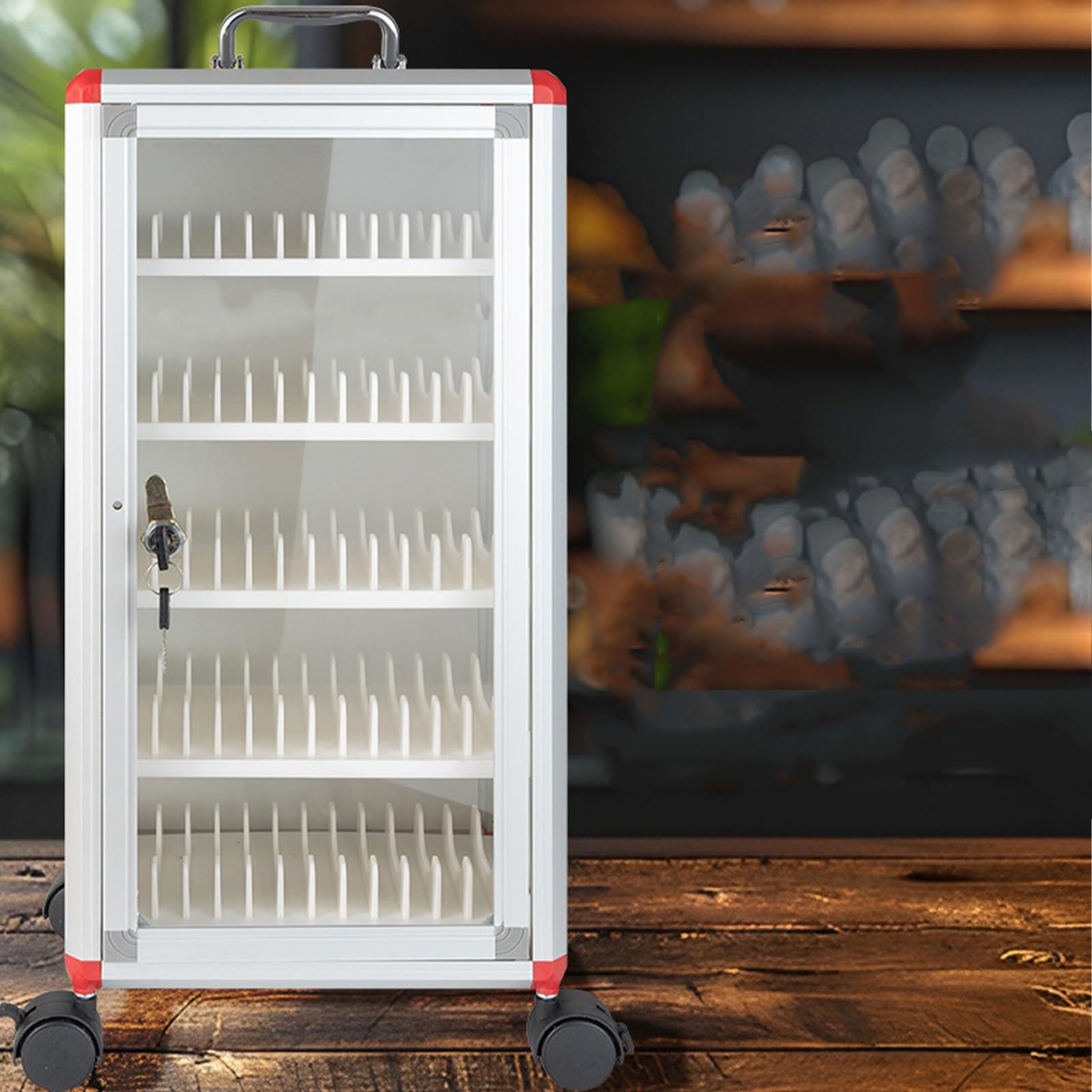 Armario para Guardar teléfonos móviles con Cerradura de Seguridad Ruedas y asa - 20 5 x 27 x 66 cm (8 x 10 6 x 26 Pulgadas) Cacto con numerados para un fácil Acceso.
