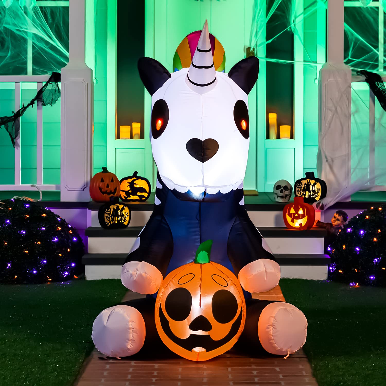 COMIN Scheletro Rock Gonfiabile Per Halloween 1,5m Con Luci LED, Per Esterni E Giardino, Con Ventilatore E Picchetti