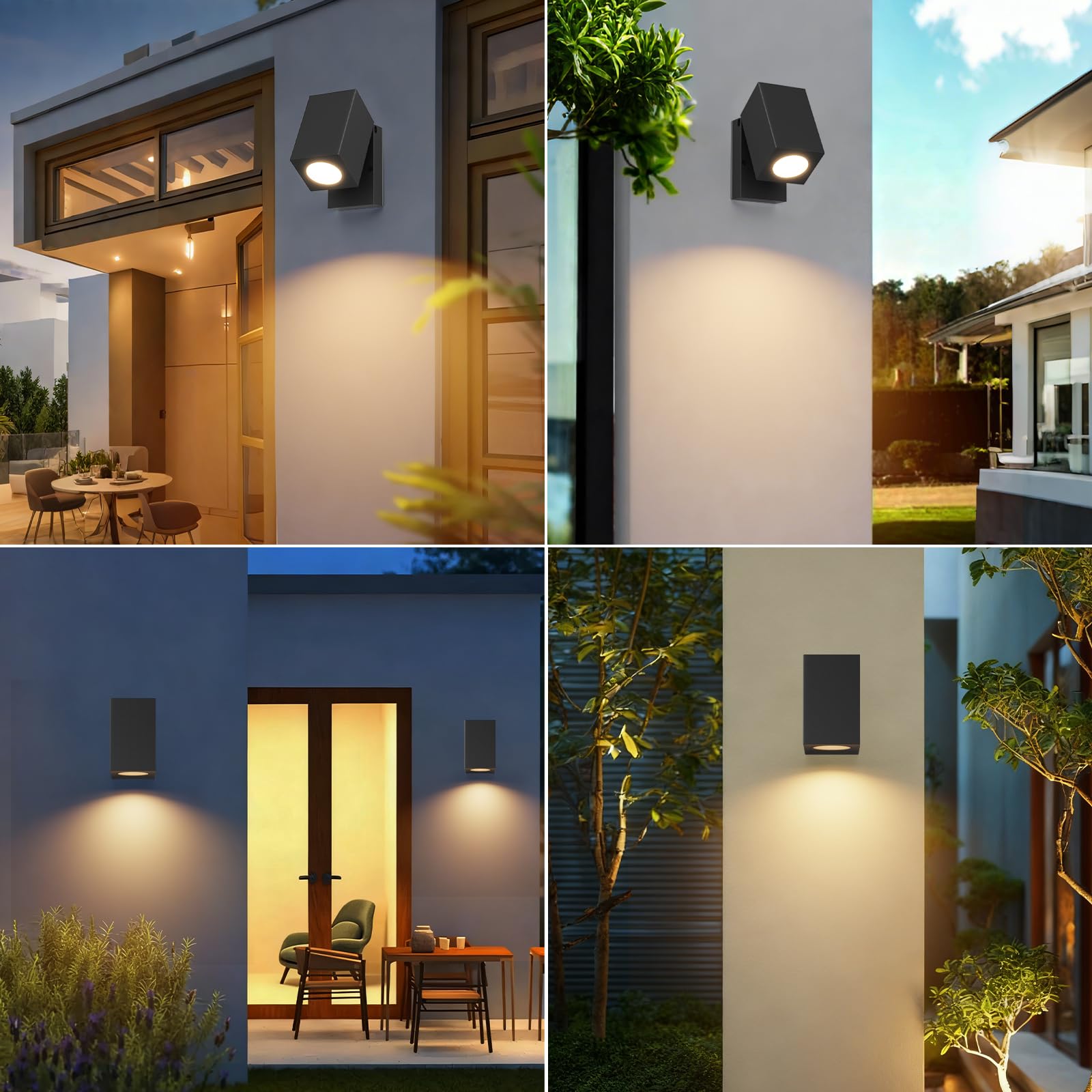 Aipsun 2 Stück Außenlampe Aussenleuchte Wand,IP65 Wasserdicht Außenwandleuchte Außenleuchte Aluminium Wandleuchten GU10/90 Grad drehbar Außen/Innen, GU10 Fassung ohne Leuchtmittel,Schwarz