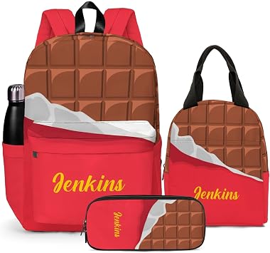 Custom Backpack for Girls, Lightweight Backpack Set with Optional Lunch Bag and Pencil Case, Schoolbag for Elementary Junior High School Students 6-8 10-12 14-16, Chocolate