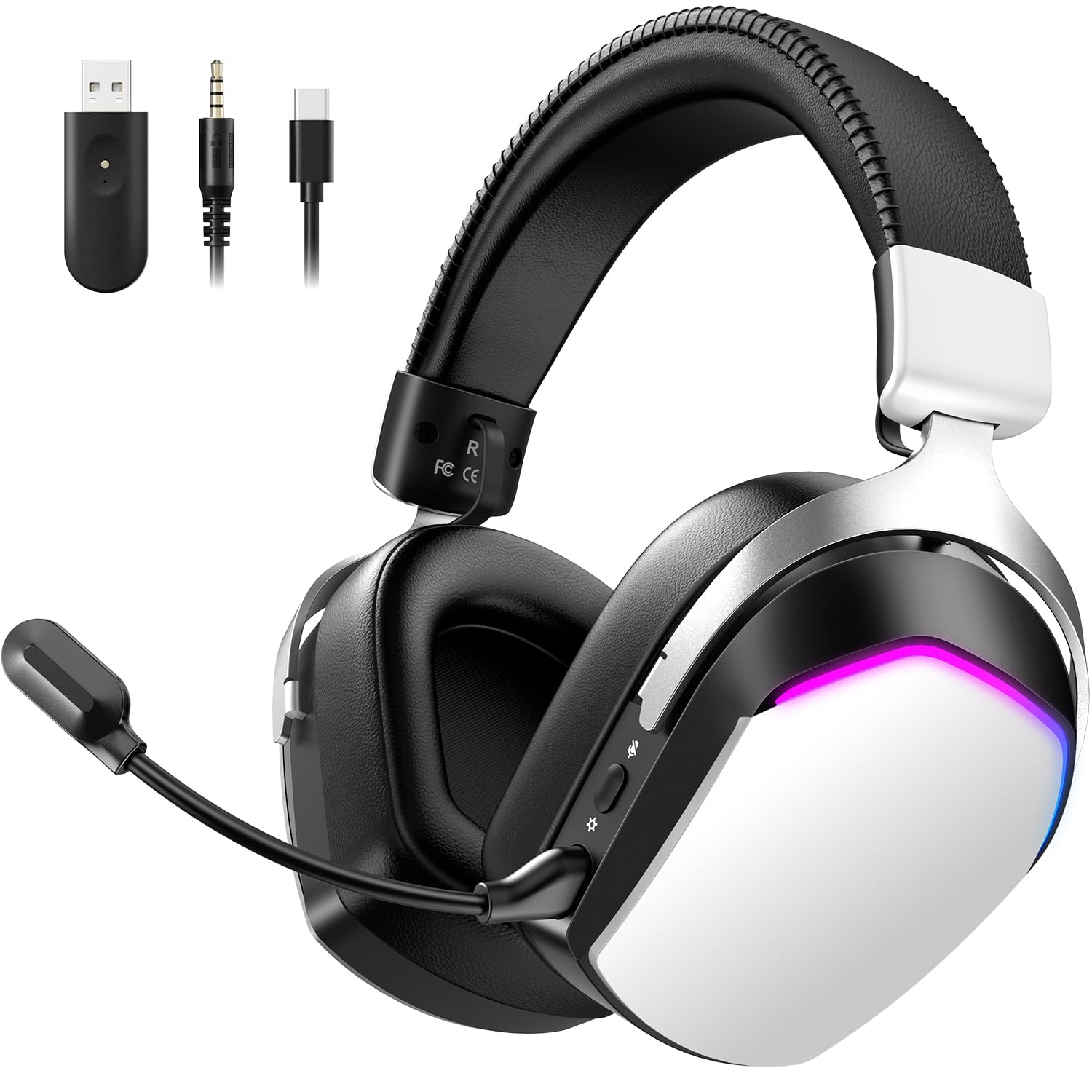 Wireless Gaming Headset for PS5 PS4 PC Mac Switch, RGB Headphones with 7.1 Surround Sound, Bluetooth 5.4, 60H Battery, Noise Canceling Mic & 50mm Drivers