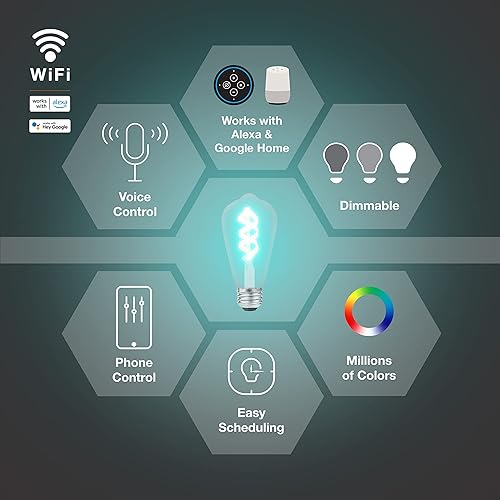Miniatura 3 de Sylvania WiFi LED Smart ST19 RGBW - Bombilla de filamento de color y acabado ámbar, 7 W eficiente, para Alexa/Google Assistant, 2000 K, no requiere