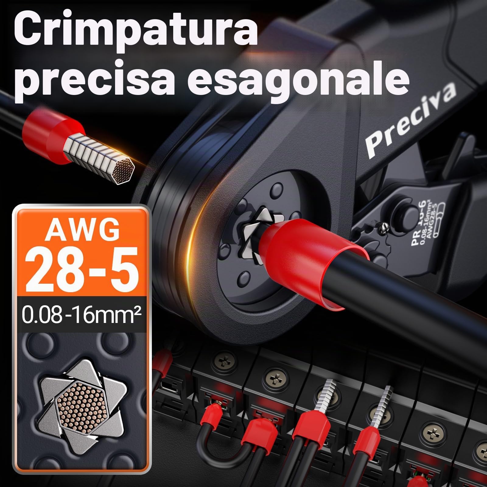 Pinza Crimpatrice con1520pezzi,Capicorda Da 0,08-16mm² ，Pinza Capicorda Regolabili，Puntalini Elettrici,Crimpatrice Puntalini，Per Uso Industriale E Fai-Da-Te,Terminali Elettrici A Crimpare