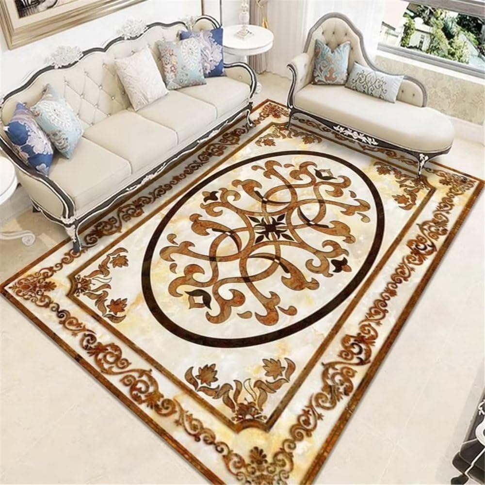 Tapis de sol durable géométrique marron et floral haut de gamme
