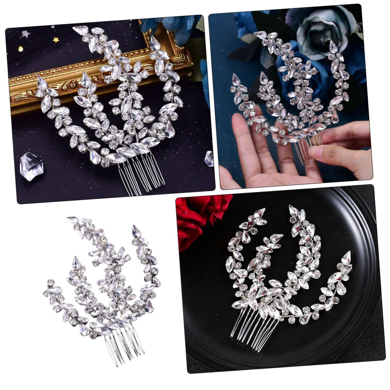 Fancy Hair Combs Rhinestones Sparkly Decorative Metal Side Clips Barrettes for Women Girls
