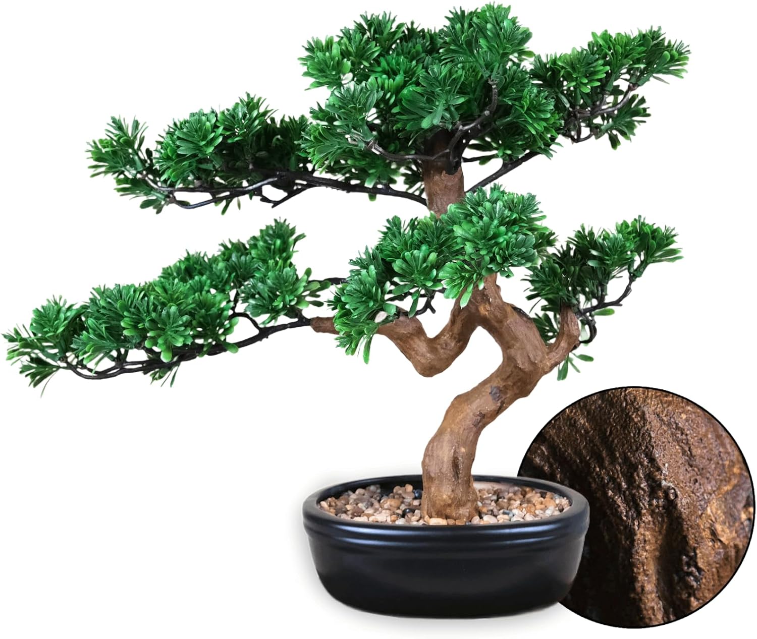 Artificial Bonsai Tree 16" Tall with Realistic Wood and Ceramic Pot, Fake Plants for Home, Bedroom and Office Desk, Japanese Decor