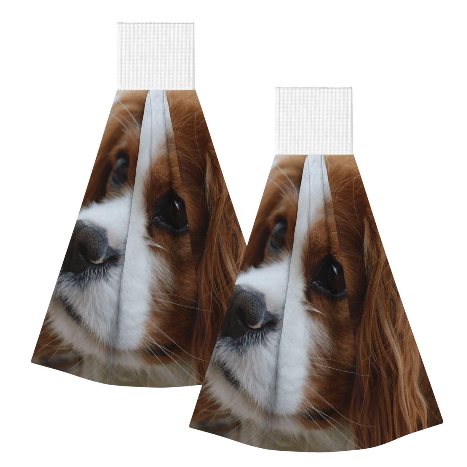 DOPKLNA Cute Cavalier King Charles Spaniel, 2 Pcs Hanging Coral Fiber Hand Towels for Bathroom, Absorbent Kitchen Towels