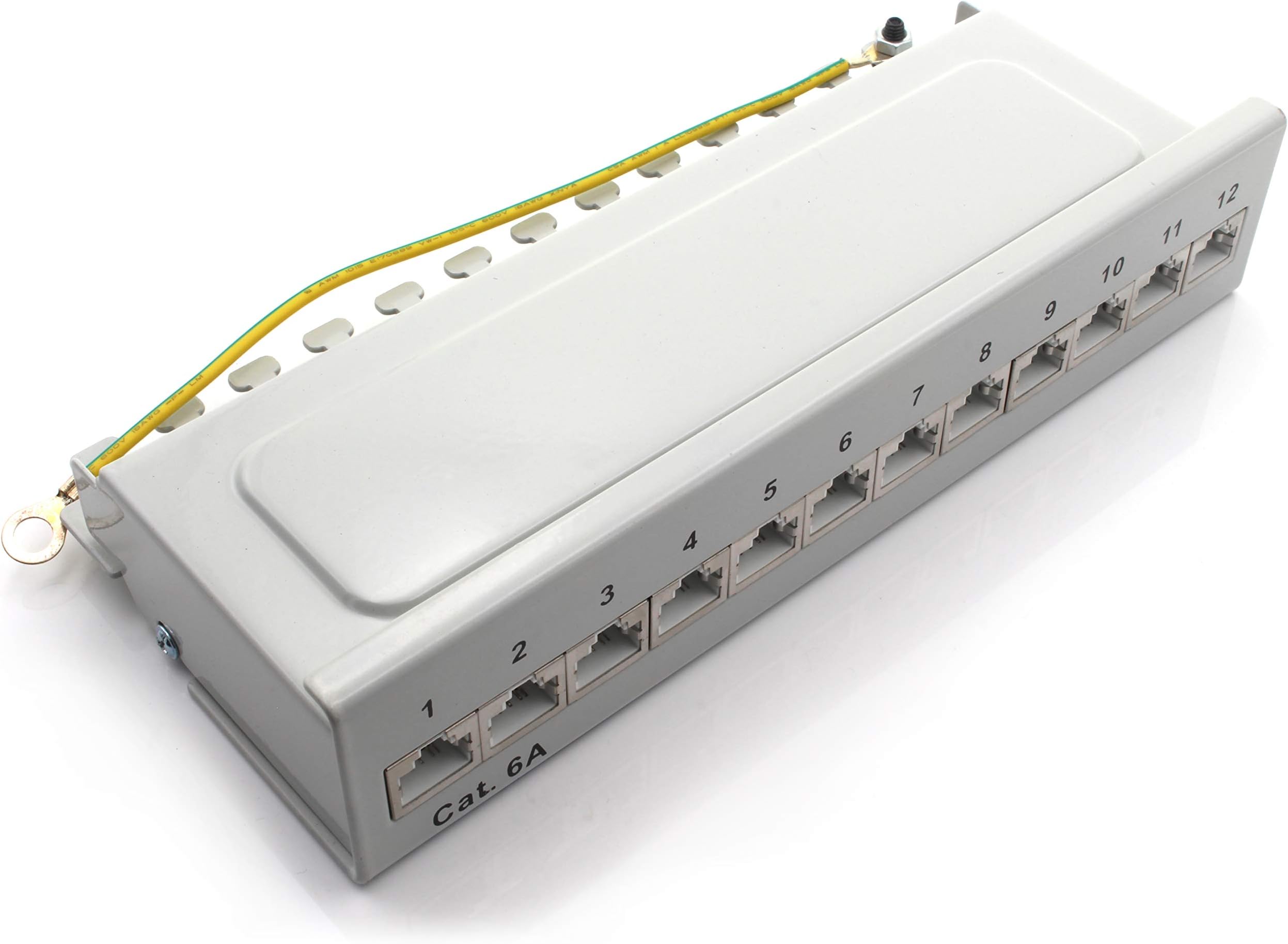 1aTTack.de Patch Panel CAT5 CAT6 CAT7 Network RJ45 Socket Keystone Metal Housing CAT6a 12 port white Patchpanel CAT6a