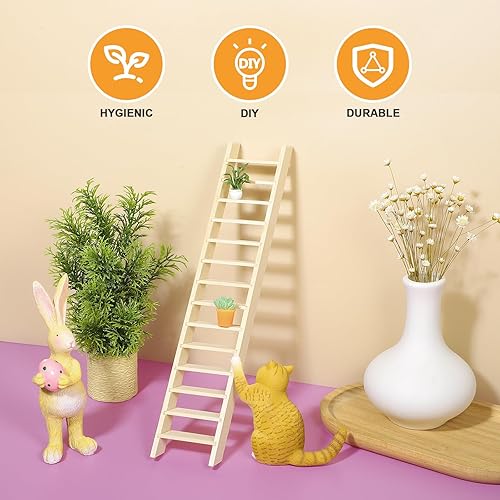 Miniatura 9 de Mini escalera de madera para casa de muñecas, escalera de jardín en miniatura, muebles pequeños, decoración en miniatura, adorno de casa de muñecas,