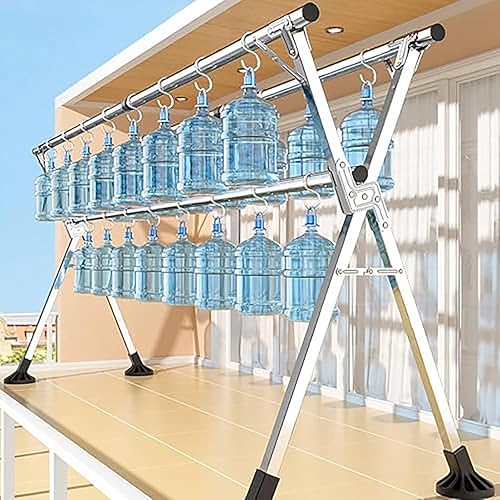 Miniatura 7 de Estante de secado de ropa de acero inoxidable con ruedas, 95 pulgadas, resistente, plegable y extensible, para uso en interiores y exteriores,