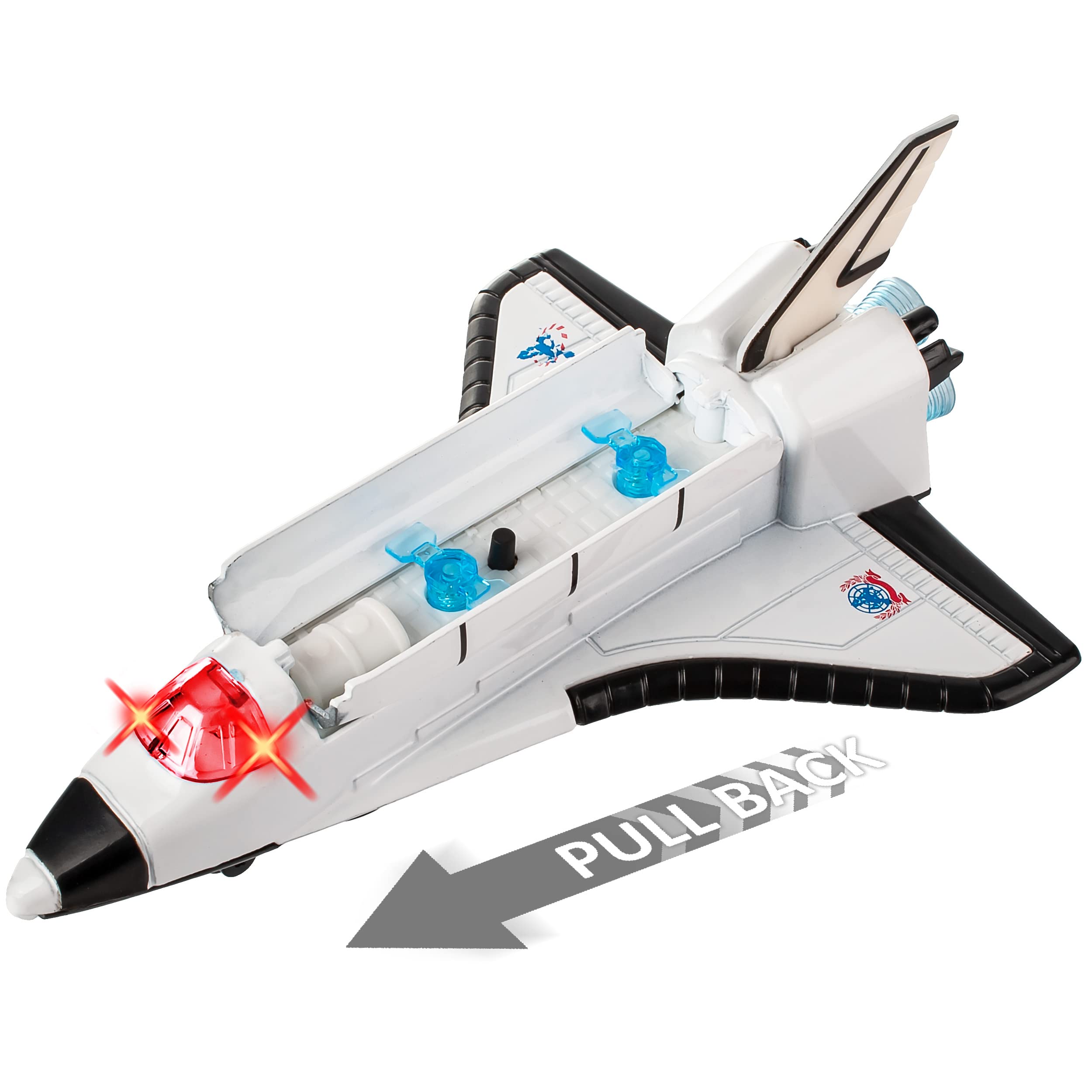 alles-meine.de GmbH Raumschiff & Space Shuttle mit Licht & Sound inkl. Name - Schwungrad Antrieb - bewegliche Räder - aus Metall & Kunststoff - Spielzeugrakete - Fahren - Auf..