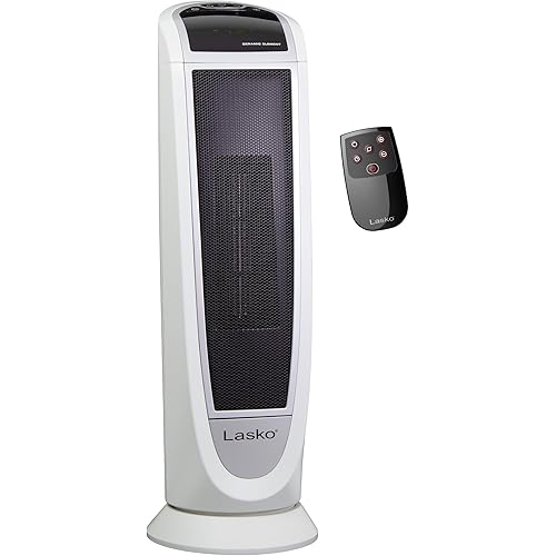 Lasko Oscillating Digital Ceramic Tower Heater for Home with Overheat Protection, Timer and Remote Control, 22.75 Inches, 1500W, White, 5165, Medium