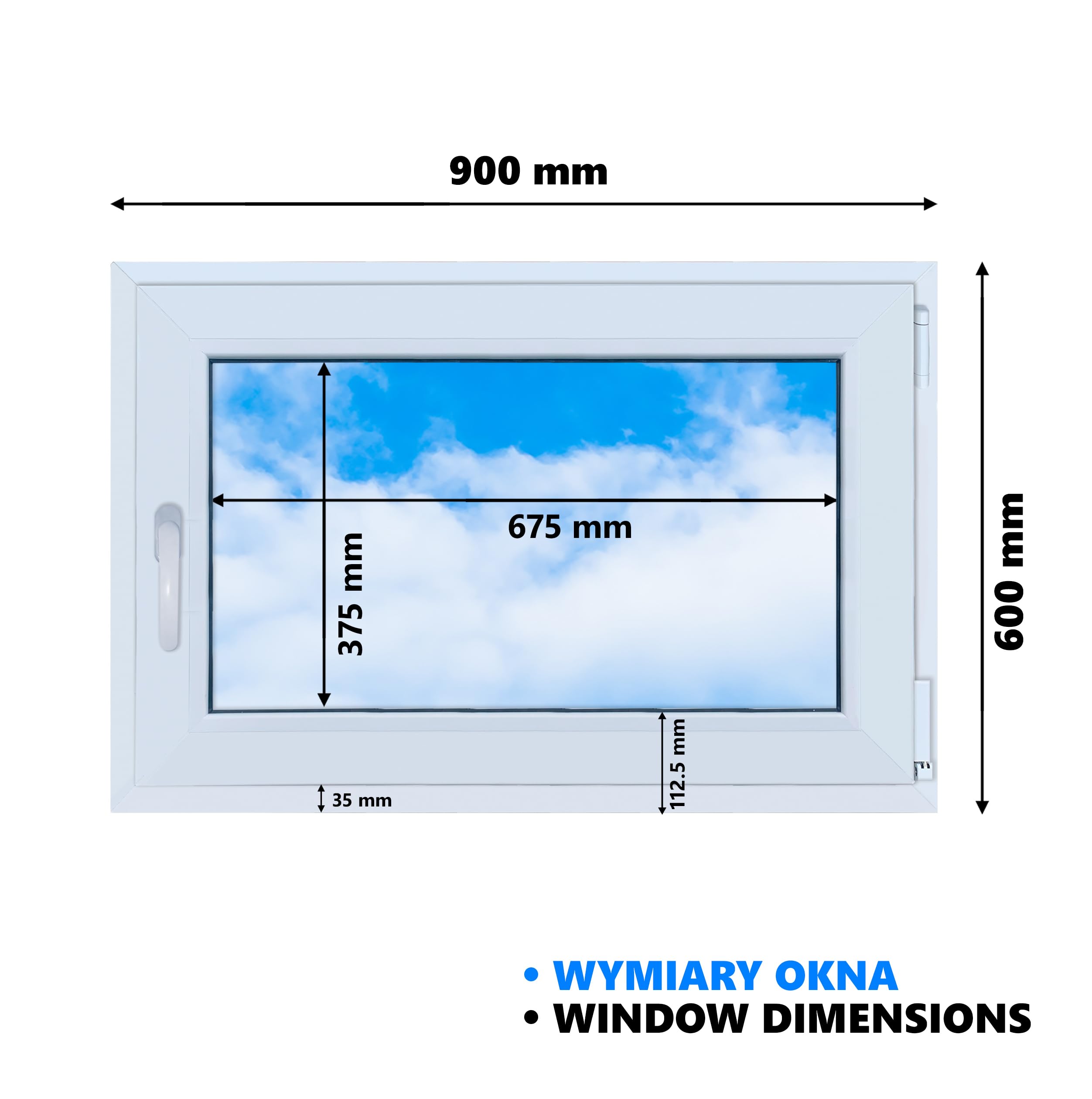 LORAC Ventana de plástico blanco 900 x 600 mm, 90 x 60 cm, PCV, DIN derecha, inclinable y expositable, doble acristalamiento, ahorro de energía, ventana con certificado CE para sótano y apartamento