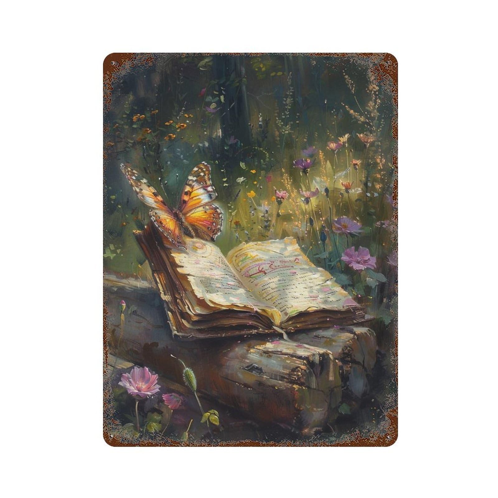Enchanted Forest Book Aged Metal Wall Plaque 15.7"x11.8", Ideal for Garage, Bar And Workshop Decor