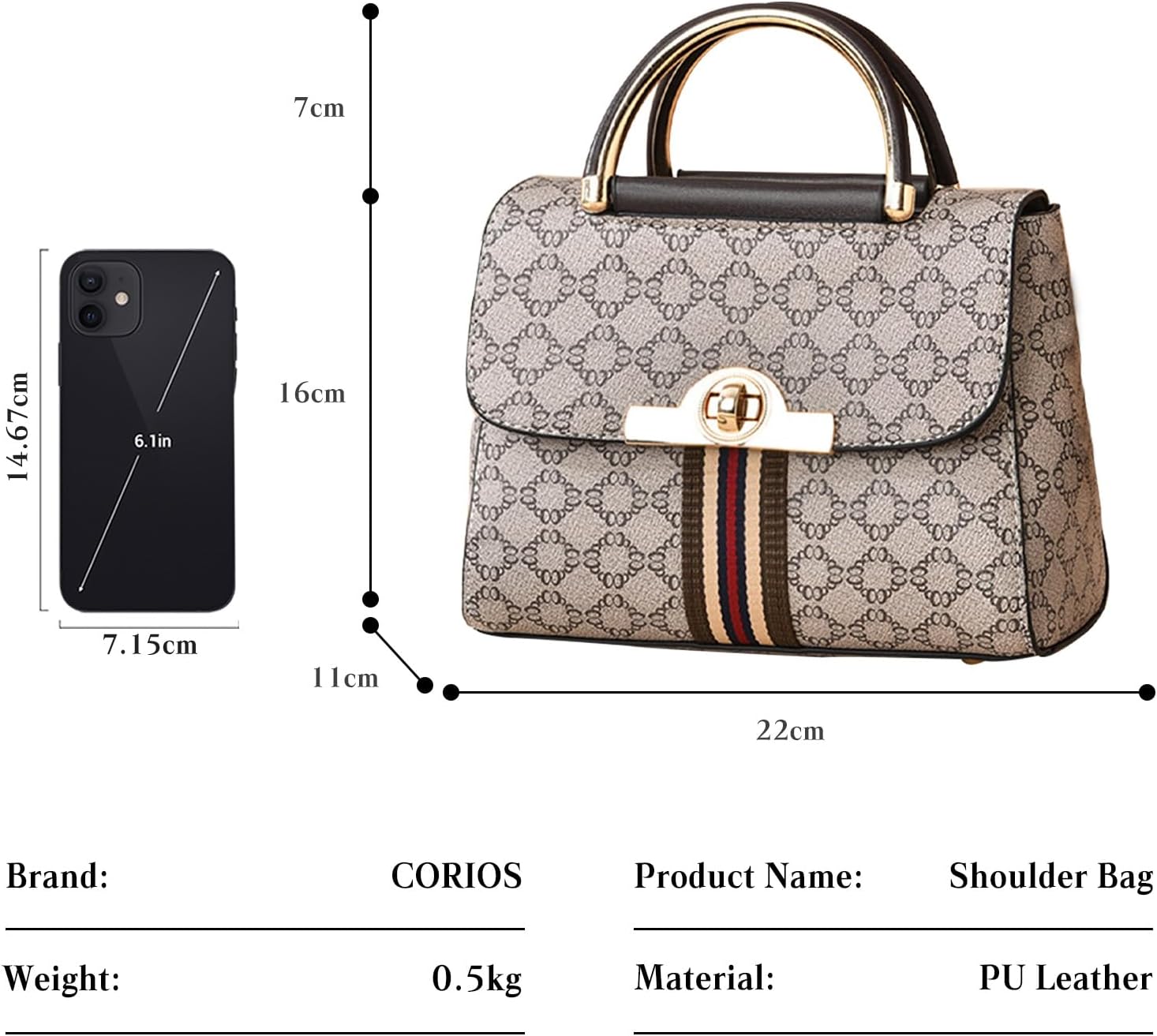 CORIOS Elegant Handbag for Women PU Leather Shoulder Crossbody Bag Fashion Messenger Top-Handle Bag Small Tote Satchel Bag