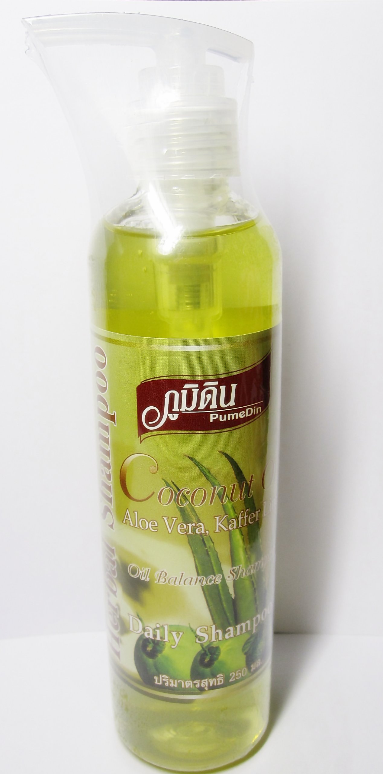 Virgin Coconut Oil Aloe Vera Kaffer Lime (Bergamot) Extract Herbal Shampoo Oil Balance Shampoo Daily Shampoo for Normal, Permed, Color Treated Hair Made in Thailand (250 ml)