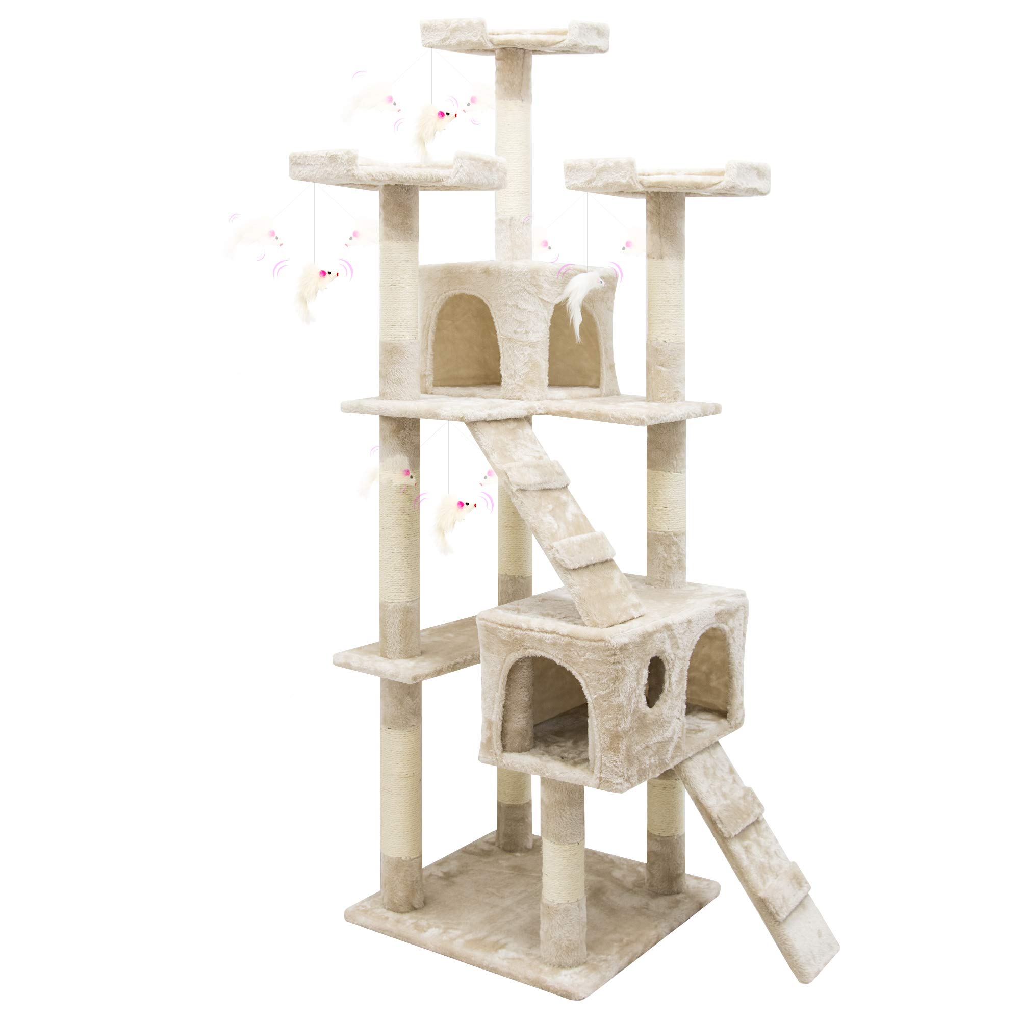 Albero per Gatto con Graffiatoio Cuccia Giocattolo Gatti Parco Giochi Tiragraffi in Sisal Naturale 170 x 49 x 49 cm (Colore Beige Conan 30055)