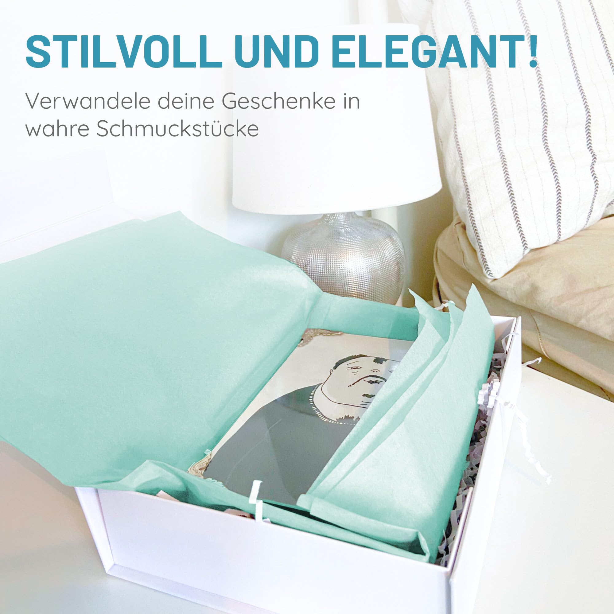 Seidenpapier 240 Blätter | 76x50 cm | Buntes Transparentpapier ideal als Verpackungsmaterial & Geschenkpapier | Papier zum Basteln | Schöne Dekoration | Bastelpapier in Türkis