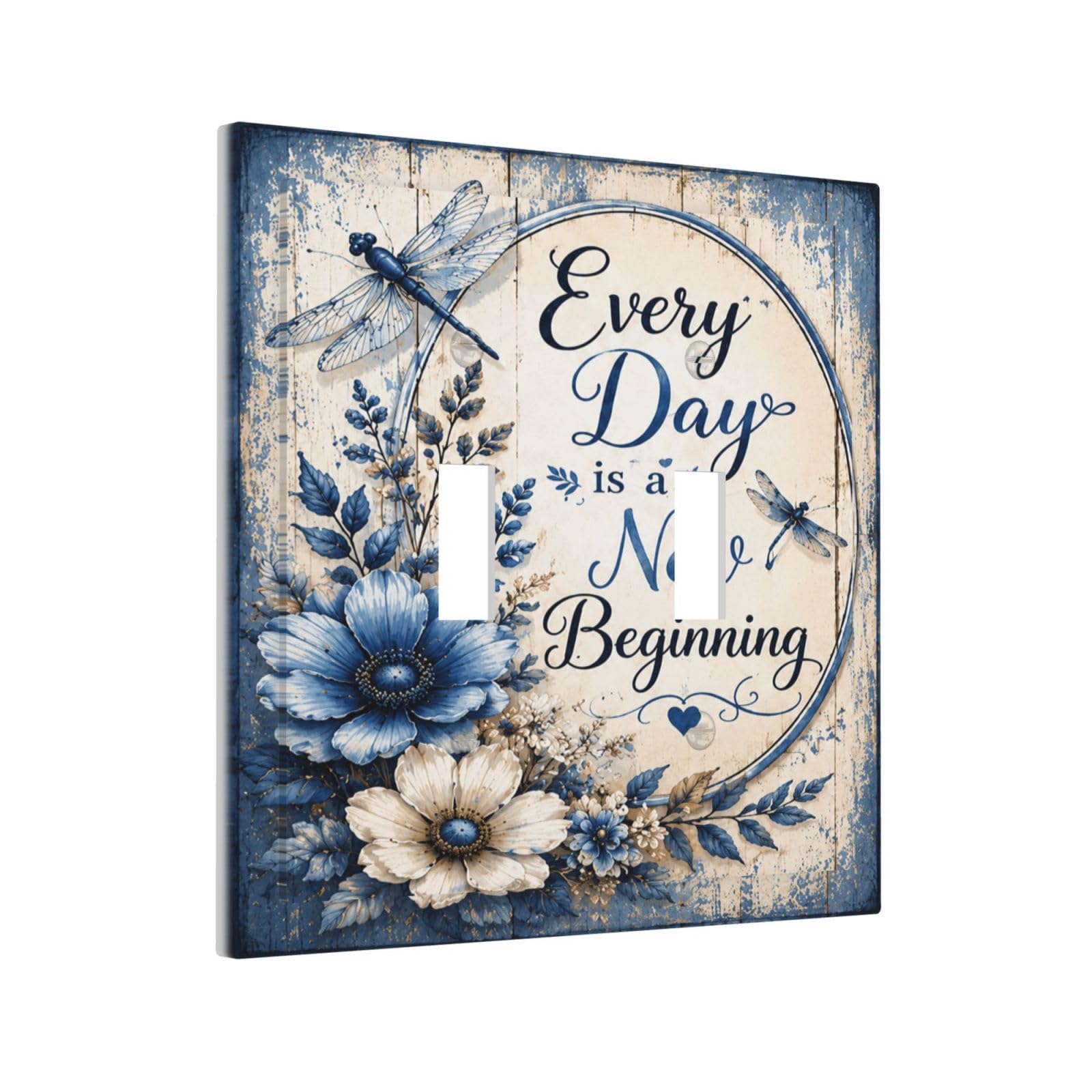 Yamxbfa Decorative Light Switch Cover Plate Inspirational Floral Quote Blue White Wildflower Dragonfly 2 Gang Outlet Covers Double Toggle Wall Plates Switch Plate Covers Faceplate for Home Decor