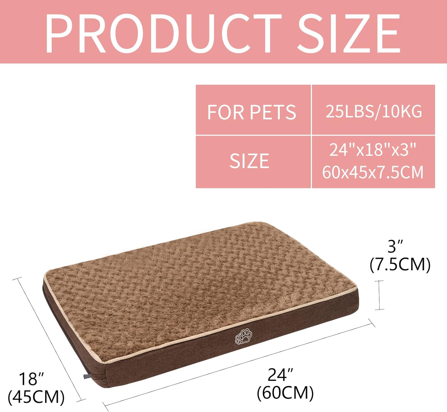 EMPSIGN Waterproof Dog Bed Mat, Reversible Crate Bed with Removable Washable Cover & Waterproof Liner, Supportive Foam Pet Bed for Cats & Small Dogs, Brown Cuddle Rose : Pet Supplies