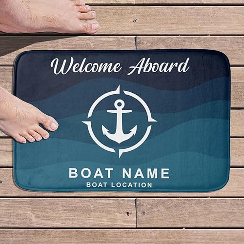 Tapete personalizado de bienvenida a bordo de barco, tapete de puerta de ancla con nombre personalizado, alfombra de barco personalizada, alfombra