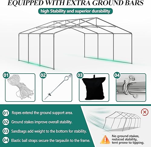 Miniatura 2 de GARTOO Tienda de campaña resistente de 20 x 20 pies – Toldo de refugio para eventos de boda al aire libre con pared lateral extraíble y 4 bolsas