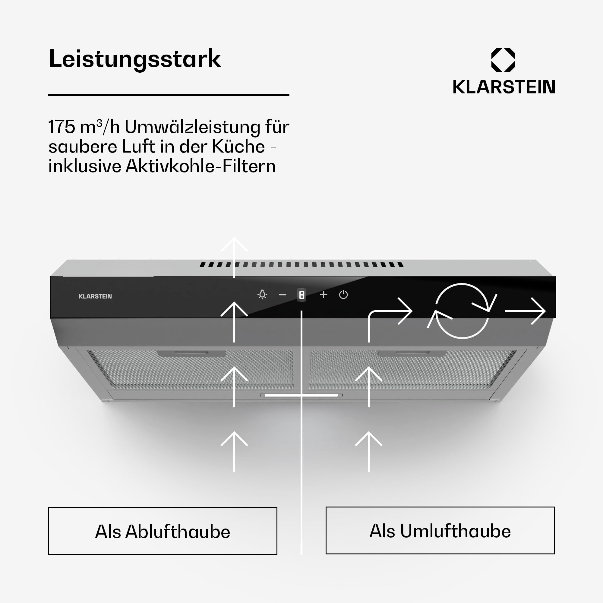 Klarstein Dunstabzugshaube 60cm Abluft Edelstahl 175 m³/h LED Touch-Bedienfeld