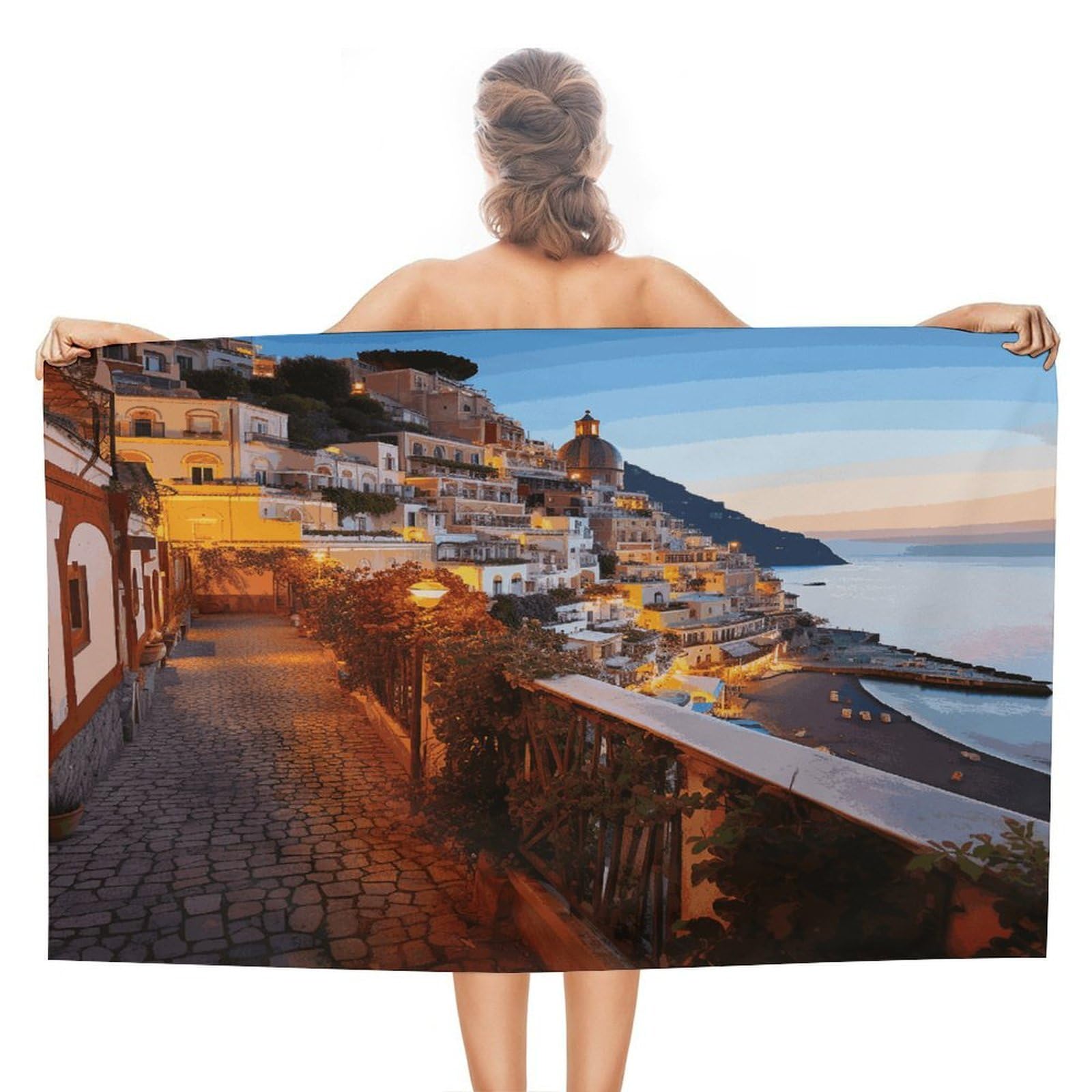 VstaDank Positano Seaside Sunset Beach Towel for Adult Quick Dry Sand Free Swim Towels Soft Large Size Pool Towels Lightweight Oversized Bath Towel for Travel, Camping, Swimming 51 X 31 Inches