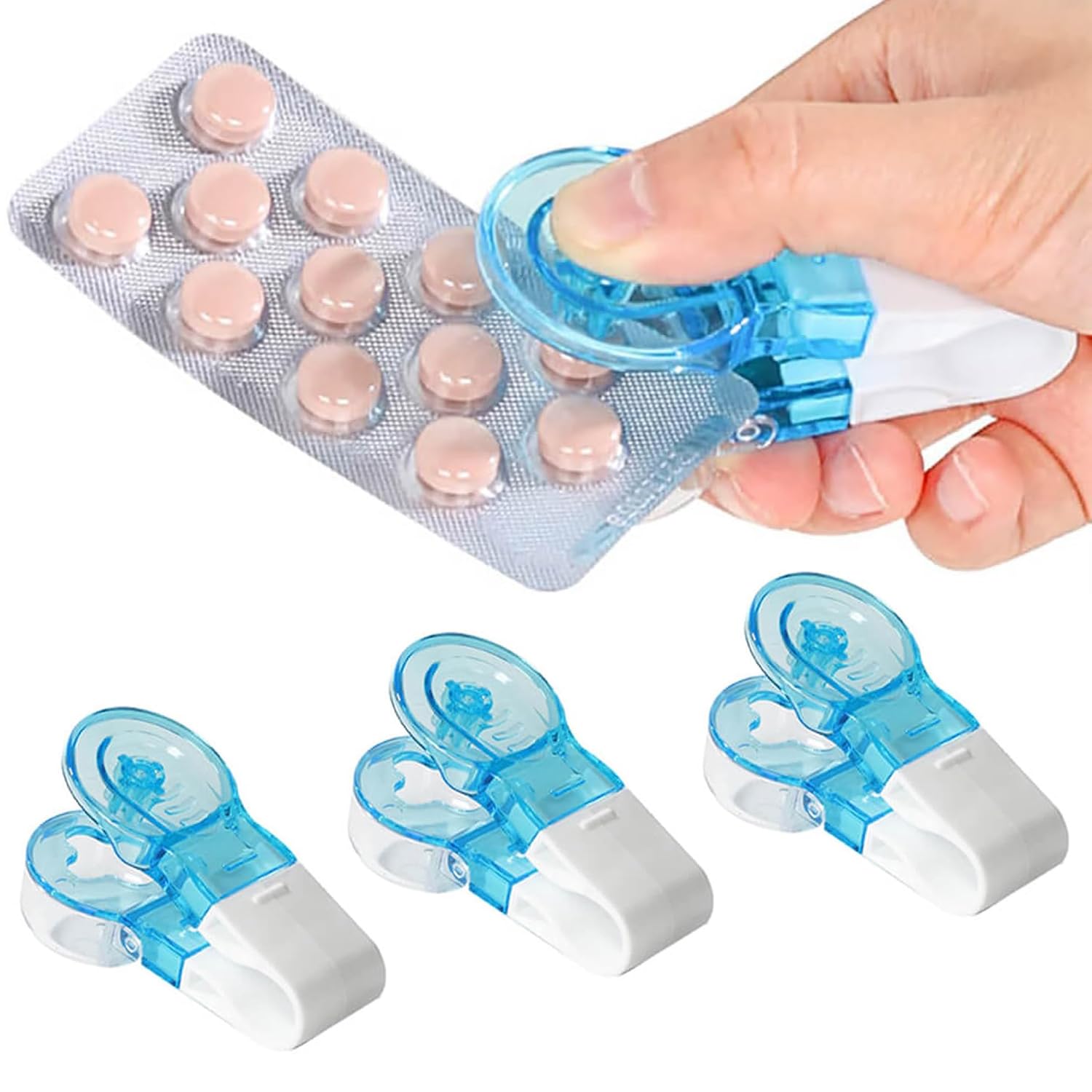 TZCIN3 Pack Portable Pill Taker Remover, Pills Opener Assistance Tool, Puncher Tool Popper for Blister Packs,Small Tablet Medication Dispenser Remover,No Contact Easy to Take Out, 7.5x3cm