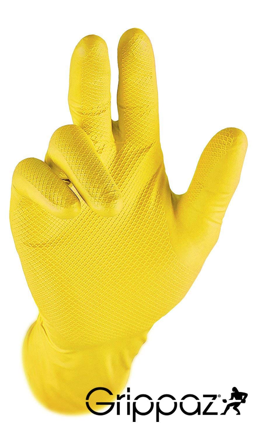 Grippaz Work-Inn Nitril-Handschuhe Gelb 30cm (50 Stück) | Größe XXL | latexfreie Arbeitshandschuhe extrem robust & rutschfest | ohne Puder patentierte Schuppenprägung | Einweghandschuhe + hygienisch