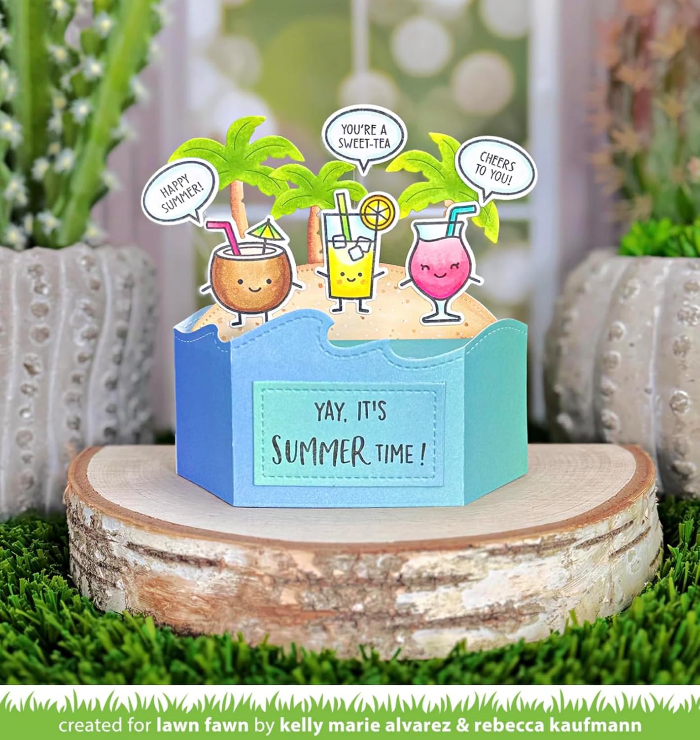Lawn Fawn Summer Friends 4"x6" Clear Stamp Set, Coordinating Dies & Coloring Stencil, Scrapbook Adhesives Foam Squares, Carnora Storage Pocket, 5 Item Bundle