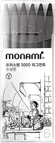 MONAMI PlusPen 3000 - Juego de bolígrafos de pigmentos de precisión de 6 colores, bolígrafos profesionales de tinta negra y gris, fabricados en