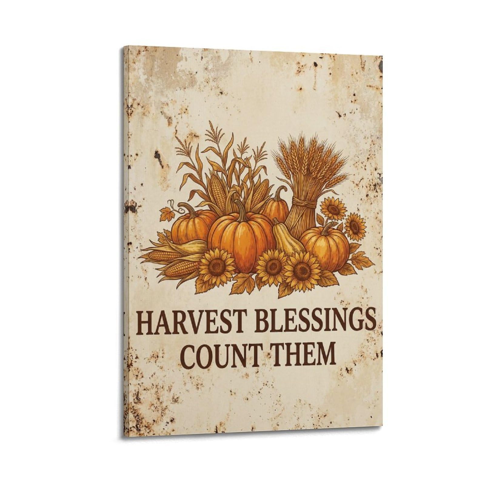 OKAHYS Harvest Farm Classic Poster Pumpkin Blessings Country Modern Decorative Canvas Prints - Ideal Wall Art for Family, Man Cave, Game Room, Boys & Girls Bedroom 24x36inch