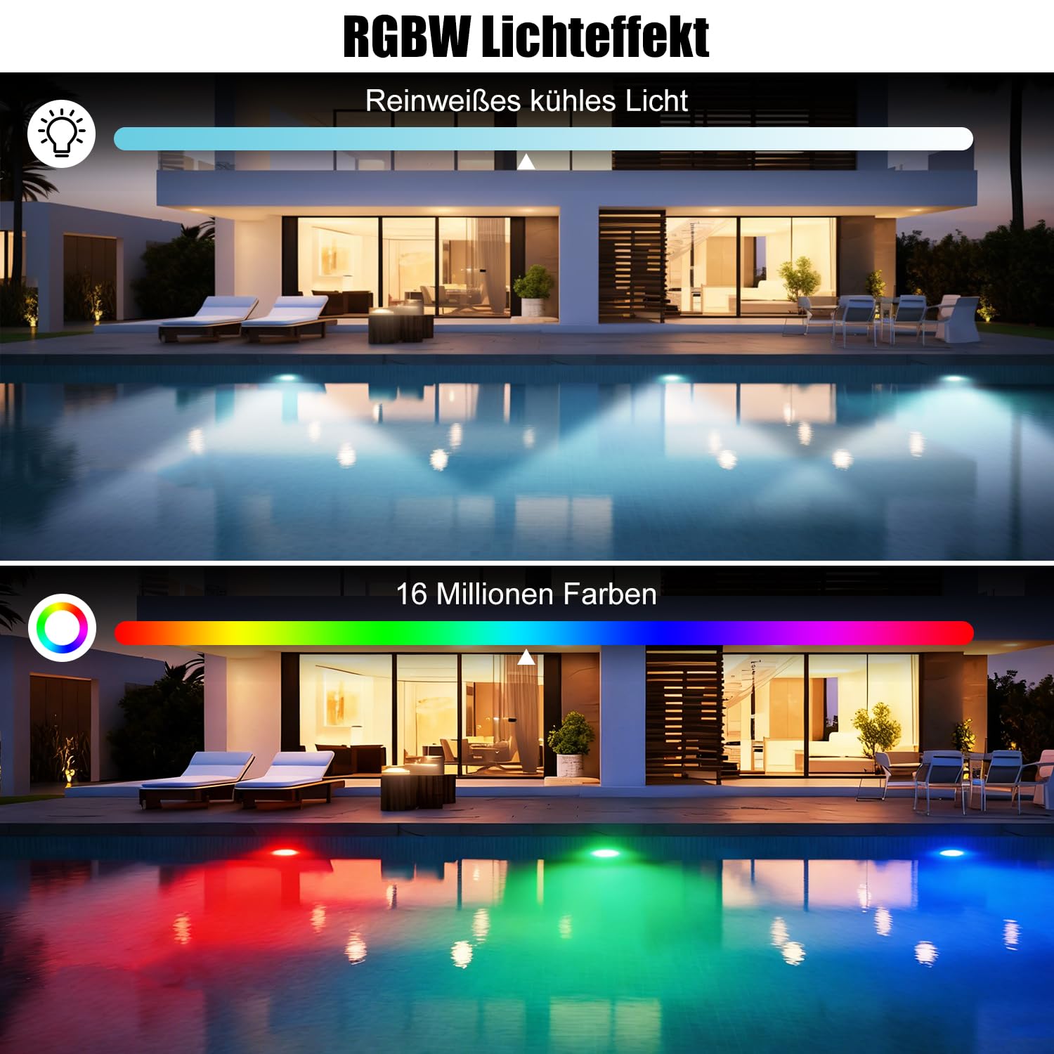 COOLWEST RGB LED Poolbeleuchtung, 24W Poolscheinwerfer mit Magnet, Pool Lichter Unterwasser mit APP-Kontrolle IP68 Wasserdicht für Stahlwandpools, Aufstellpool, Framepools, 7m Kabel, 12V, Dimmbar