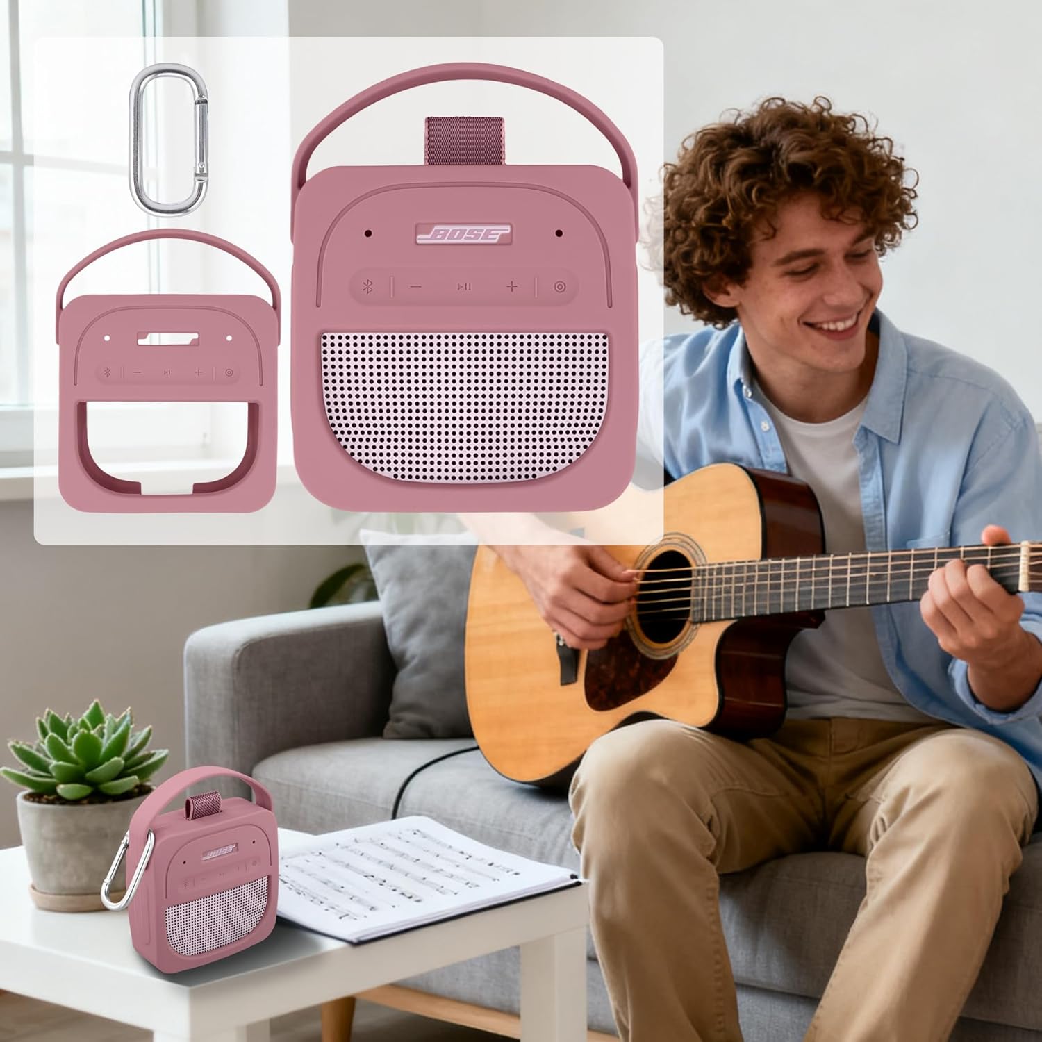 Aenllosi for Bose New SoundLink Micro 2nd Gen Bluetooth Speaker Silicone Cover Case with Carabiner, Pink (Case Only) - Image 9