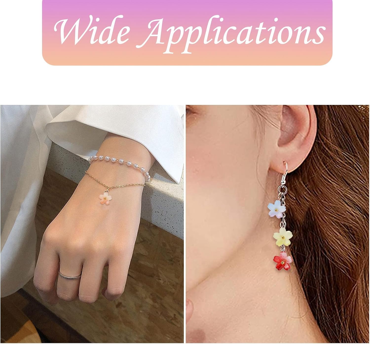 LiQunSweet 150 pcs 15 Colors Two Tone Flower Glass Charms Lovely Floral Spring Crystal Charms for DIY Jewelry Bracelet Necklace Earring Crafts Bag Keychian Decor