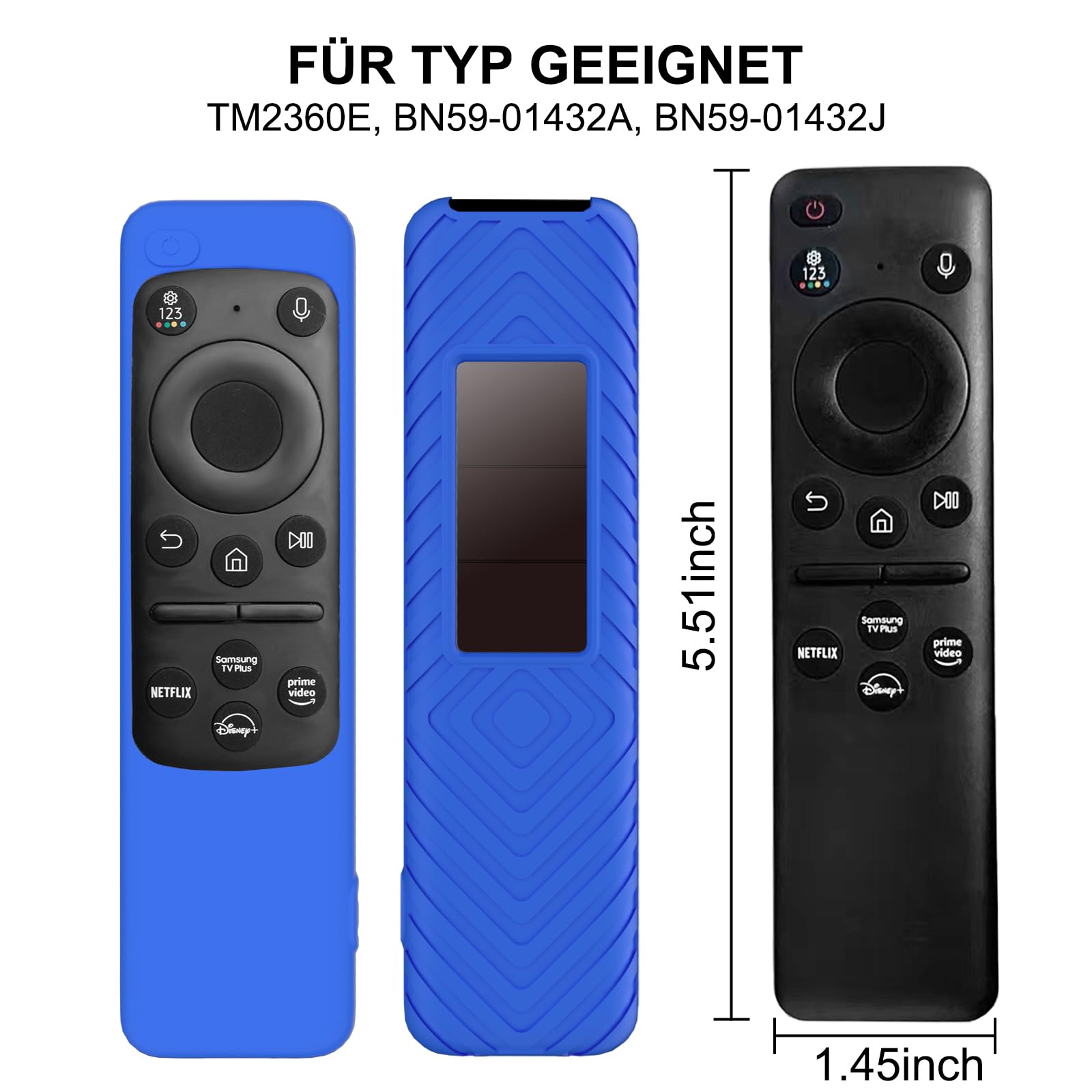 2 Pezzi Custodia in Silicone Antishock per Telecomando Samsung TM2360E/BN59-01432A/BN59-01432J - Cover Protettiva con Design Accentato (Nero + Blu Reale) | Accessori per Smart TV Samsung