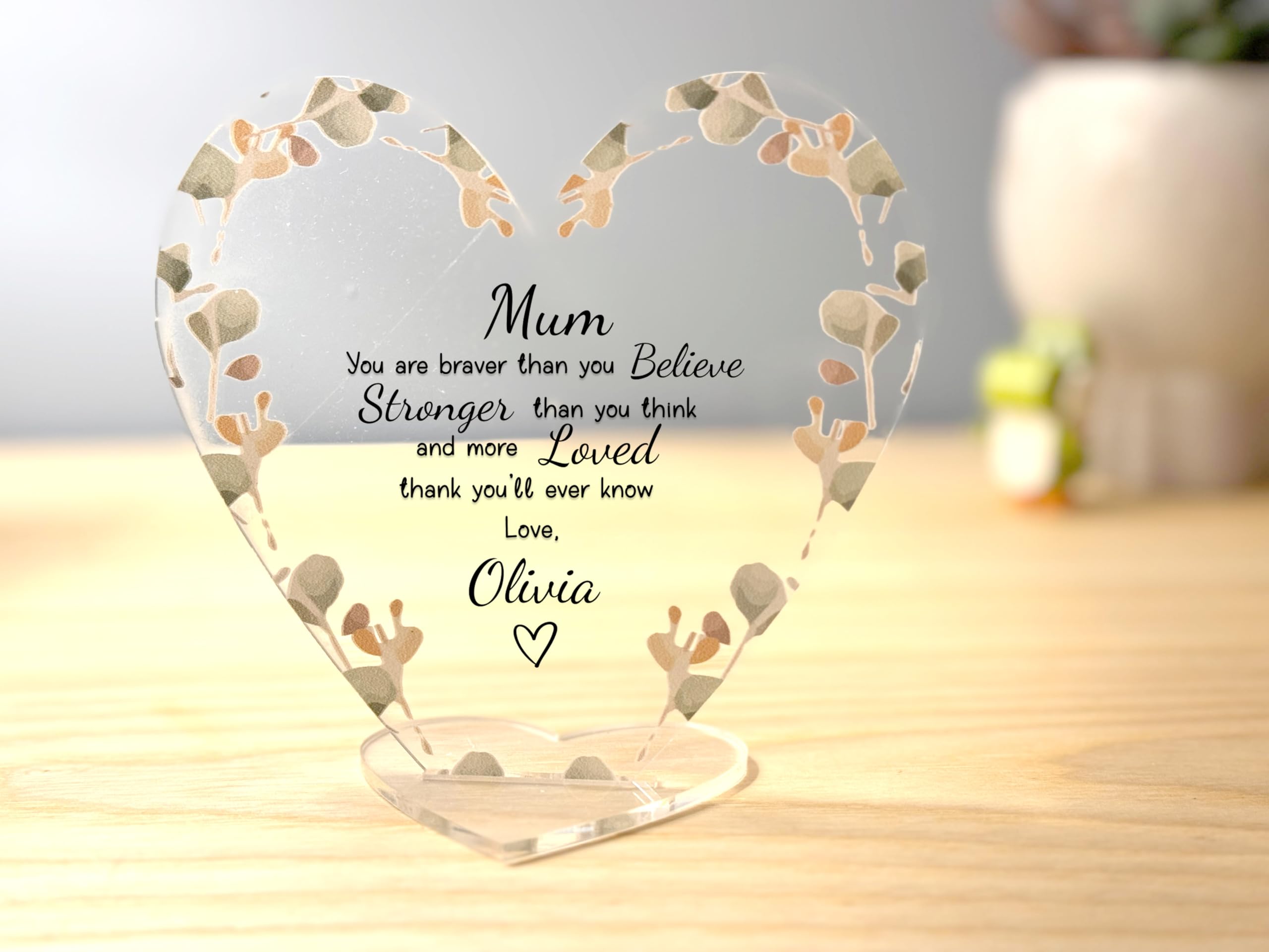 Personalised Mothers Day Gift - Freestanding Clear Plaque with Flower Print Perfect for Mum, Mummy, Gran, Nan, Sister Birthday/Christmas or Mothersday (Flowers 2)