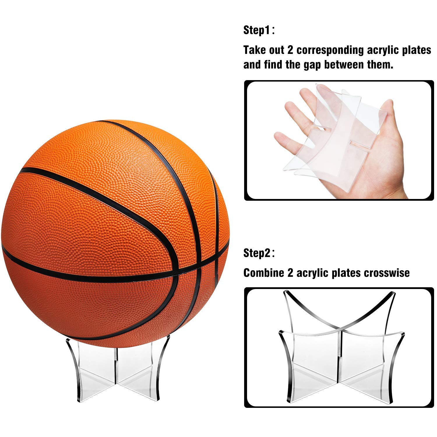 BRODLOG Acrylic Ball Display Stand Universal Holder for Football, Volleyball, Basketball, Soccer | Clear Sports Ball Stand for Shelf, Table, Office, Home Decor (FS_3) 2