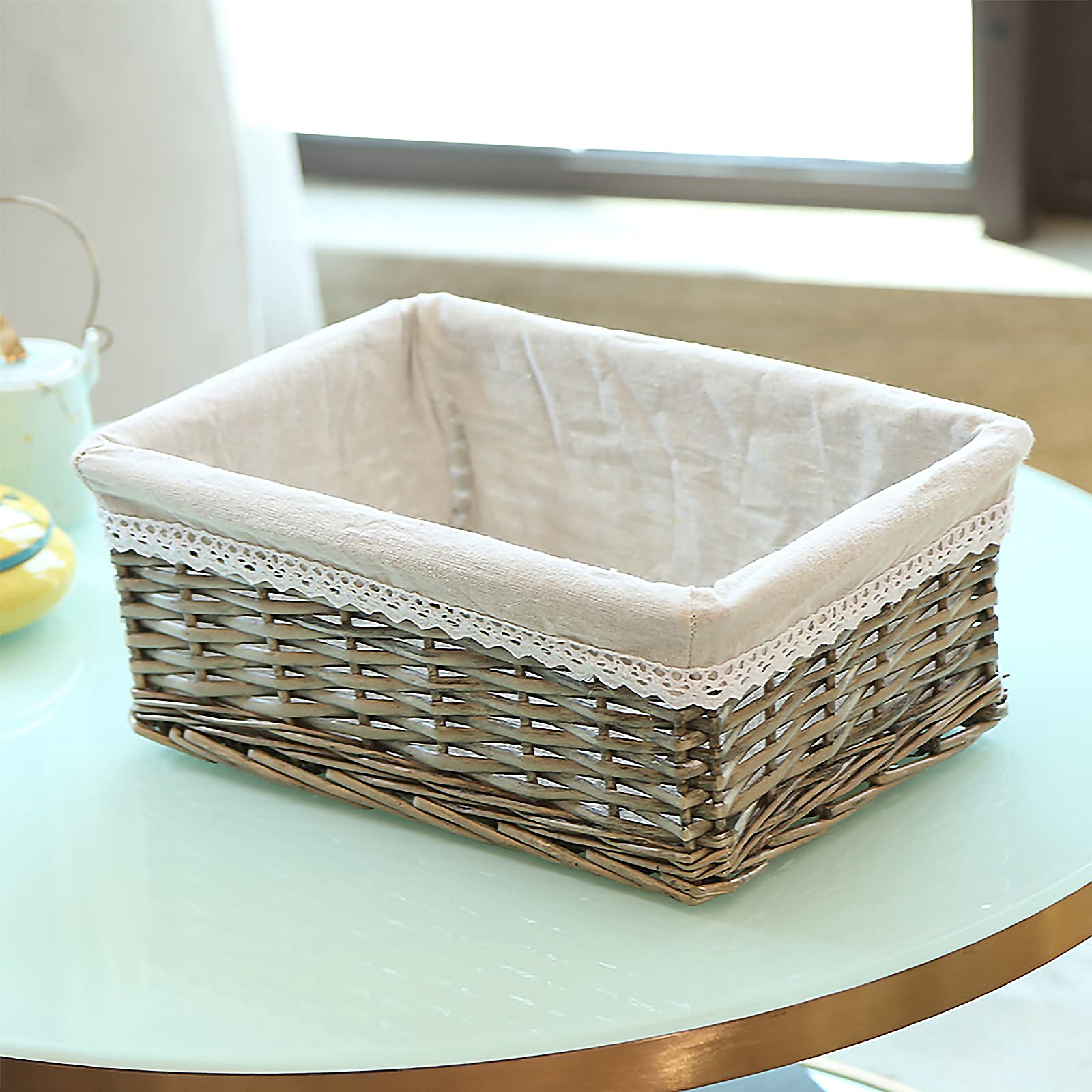 rismart Vimini Rattan Cestini per Servire Pane Spuntini Conservazione Fatto a Mano Decoro Ciotola Grigio