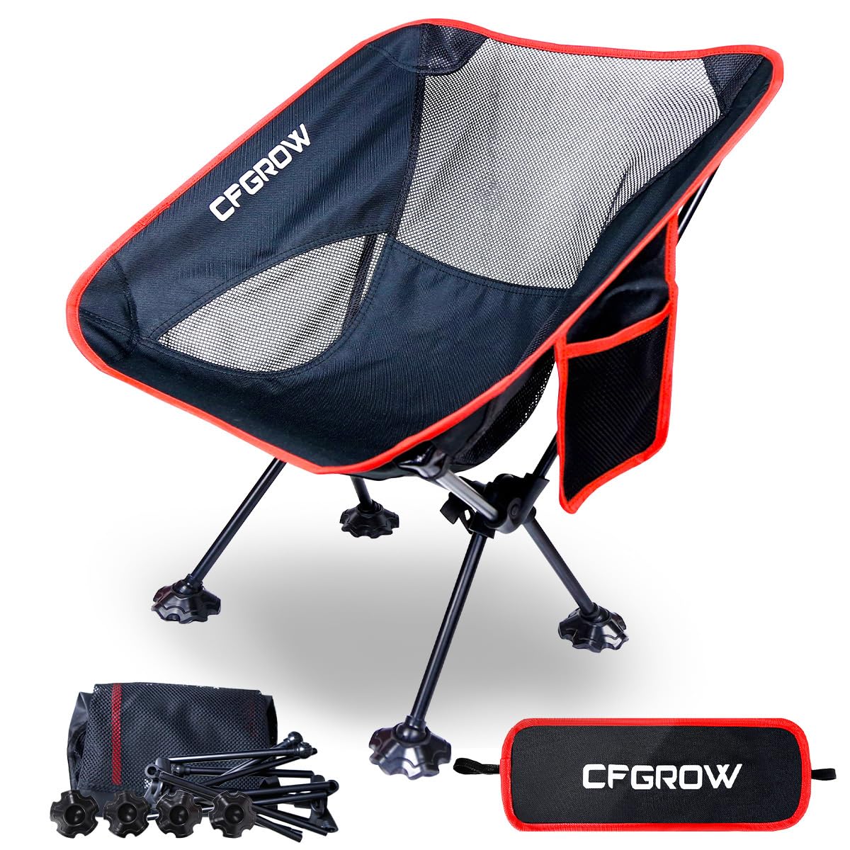 CFGROW Silla de camping plegable, portátil, 150 kg, ultraligera, tamaño pequeño, plegable, con bolsa de transporte, para picnic, pesca, jardín, senderismo, exteriores, color negro