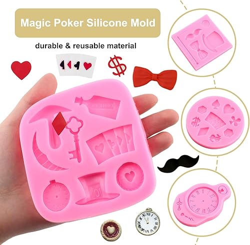 Miniatura 4 de ZiXiang Moldes de silicona para póquer, diseño de sombrero del país de las maravillas y fondant, molde para bigote y reloj, moldes de chocolate para